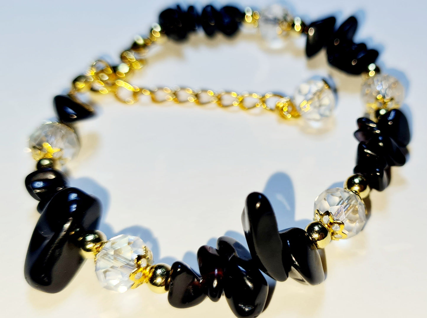 Bracciale di Ossidiana nera e Perle simil Swarovski