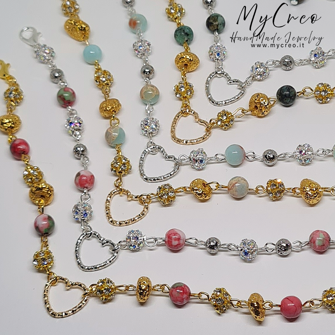 Bracciale morbido con Perle di agata colorata e pietra lavica