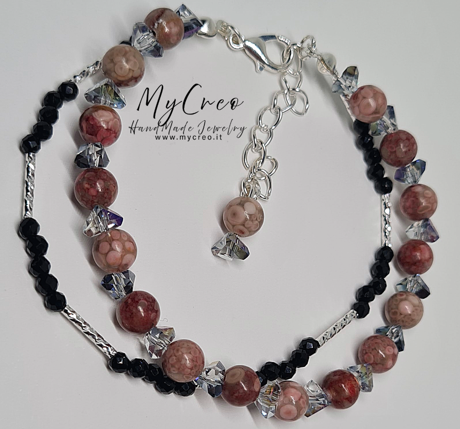Bracciale doppio semirigido con Perle di Diaspro Rosso Picasso