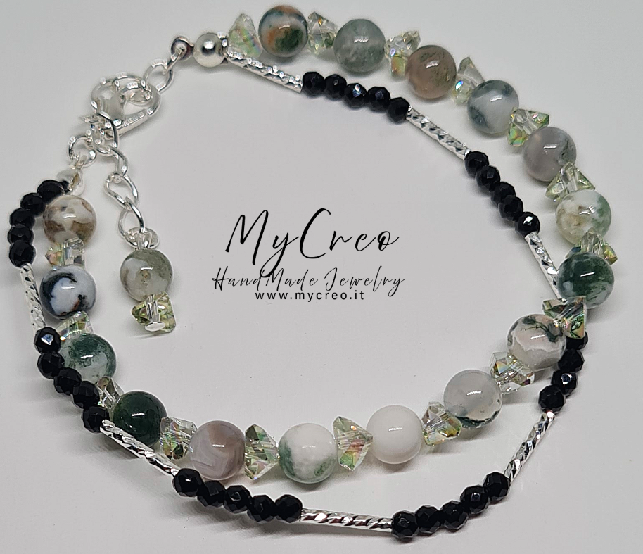 Bracciale doppio semirigido con Perle di Agata a grana d'albero