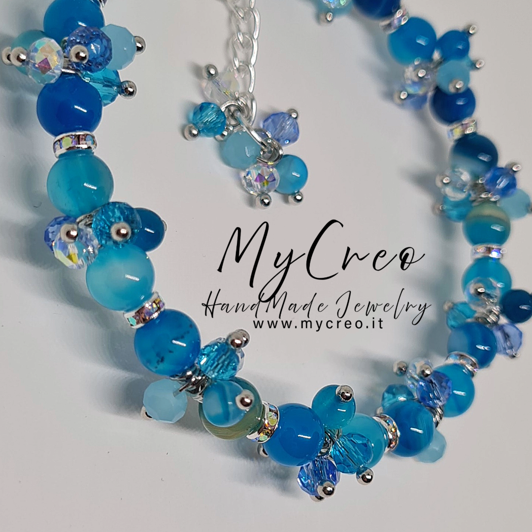 Bracciale a grappolo Perle di Agata striata Blu