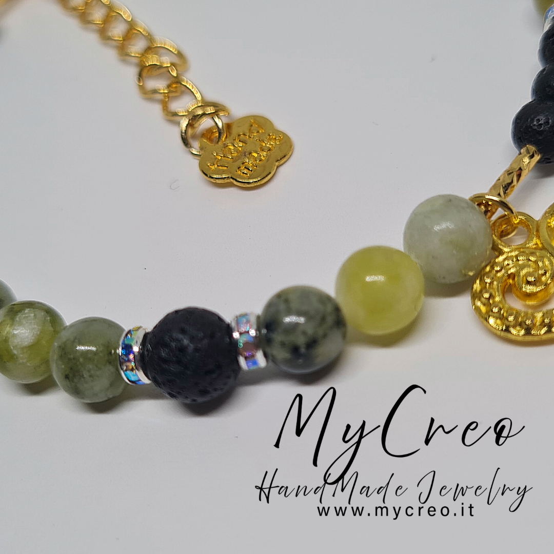 Bracciale in Agata Australiana Naturale e Pietra Lavica Nera