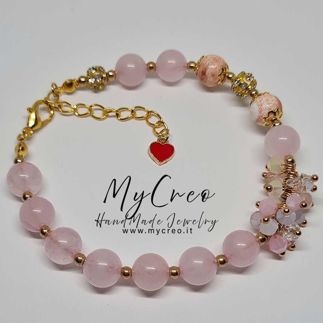Bracciale semirigido con perle di quarzo rosa