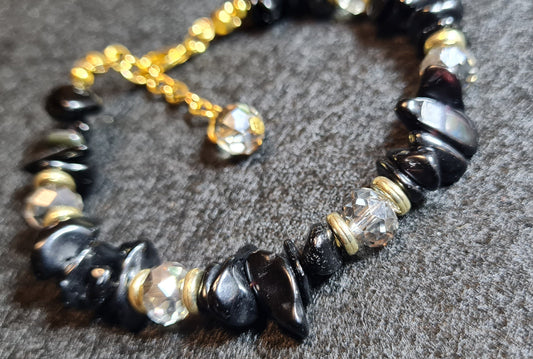 Bracciale di Ossidiana nera e Perle simil Swarovski