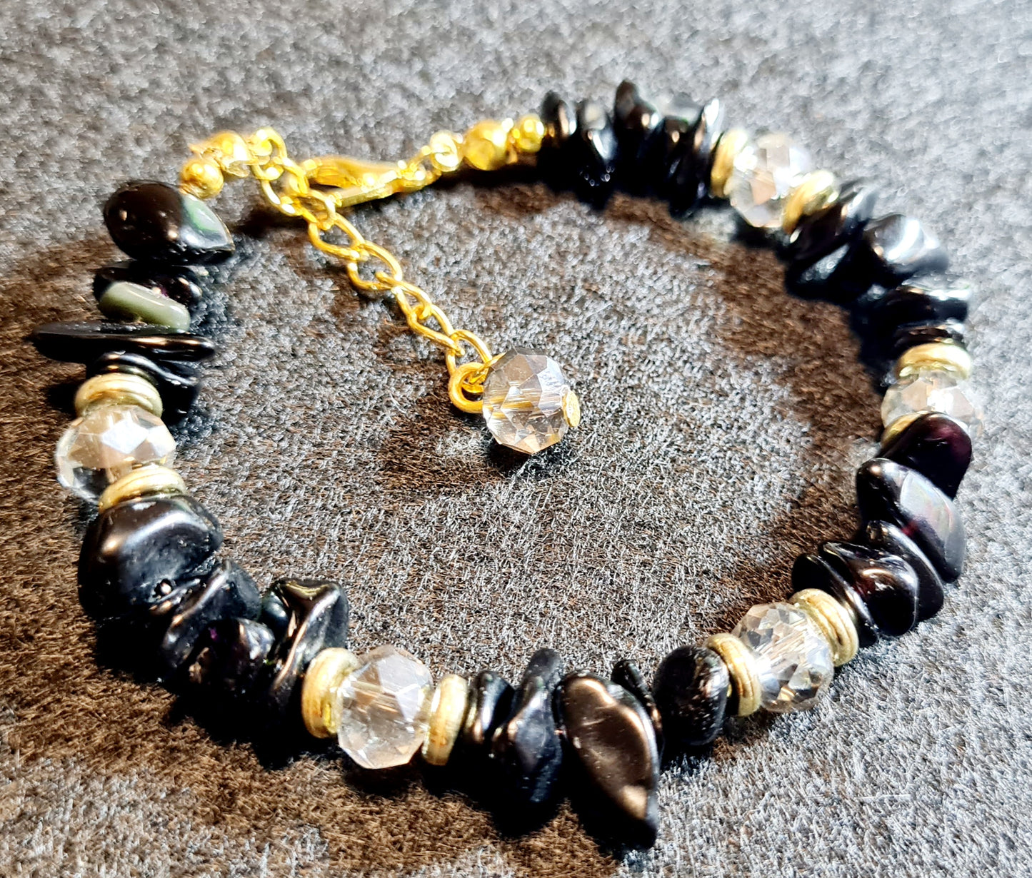 Bracciale di Ossidiana nera e Perle simil Swarovski