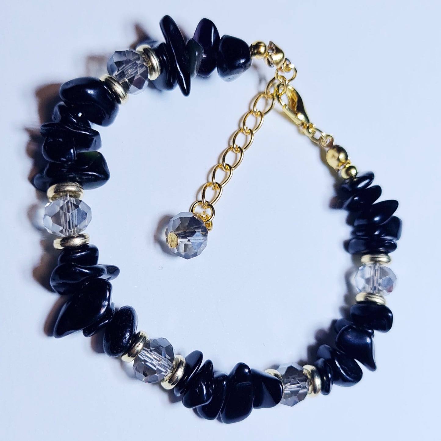 Bracciale di Ossidiana nera e Perle simil Swarovski