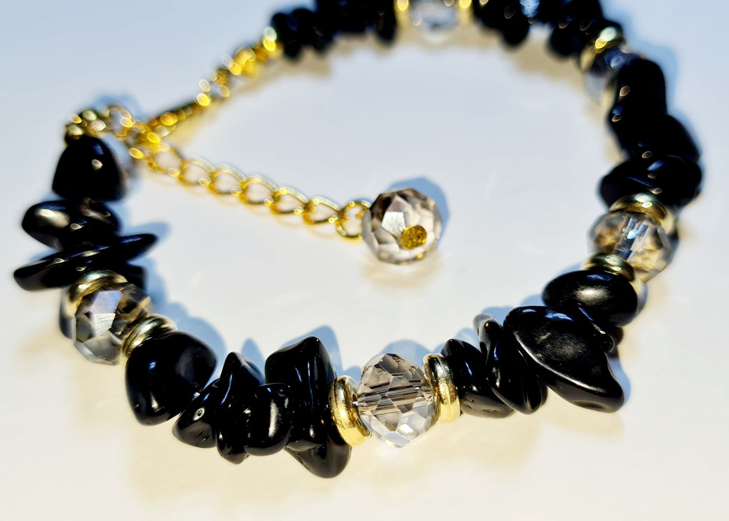 Bracciale di Ossidiana nera e Perle simil Swarovski