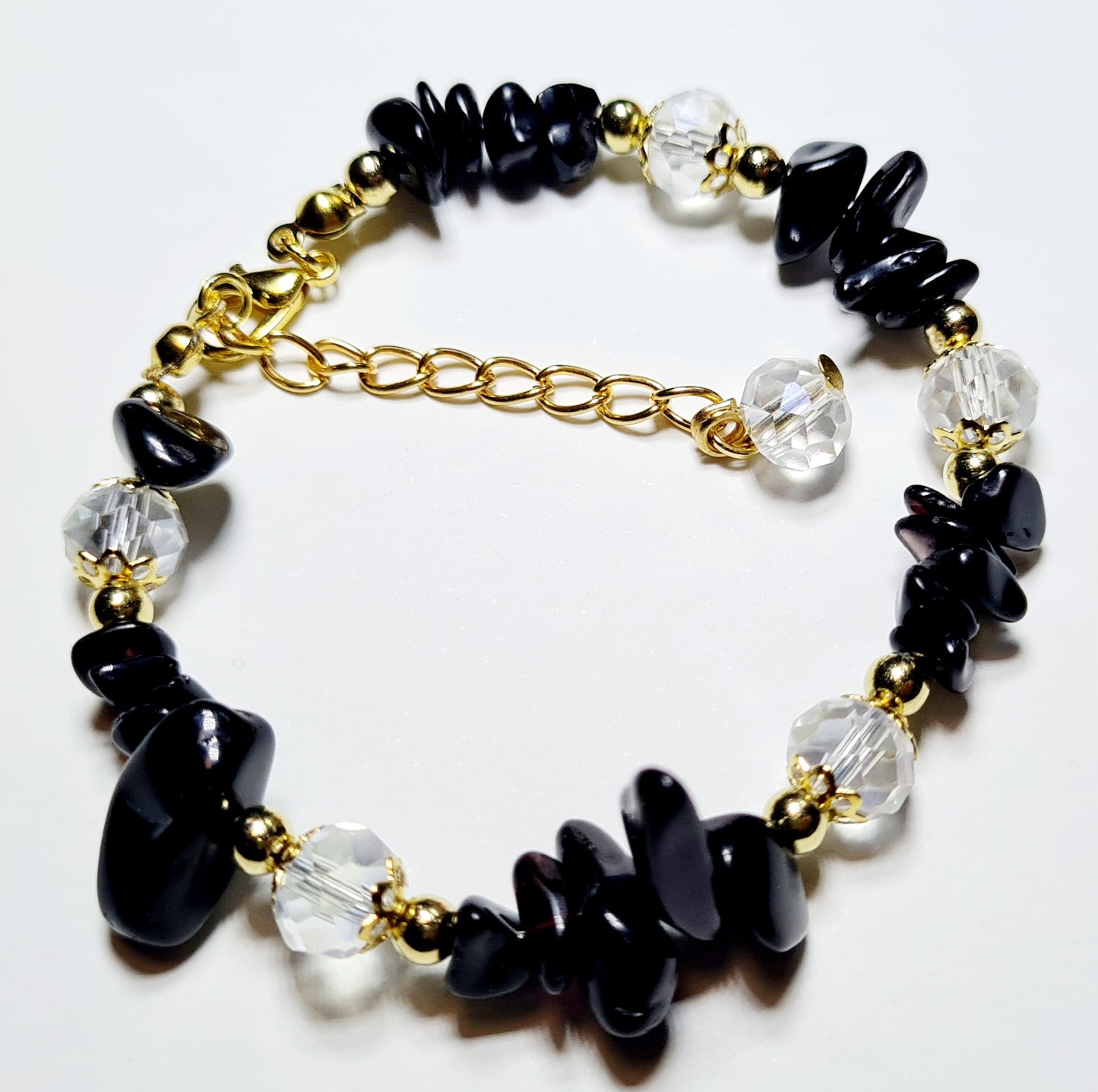 Bracciale di Ossidiana nera e Perle simil Swarovski