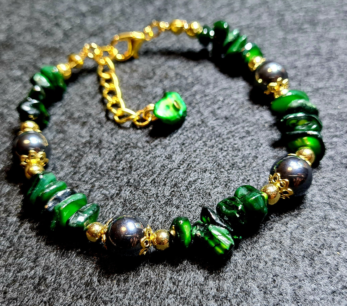 Bracciale di Avventurina verde e Perle di Ematite