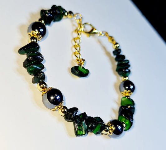 Bracciale di Avventurina verde e Perle di Ematite