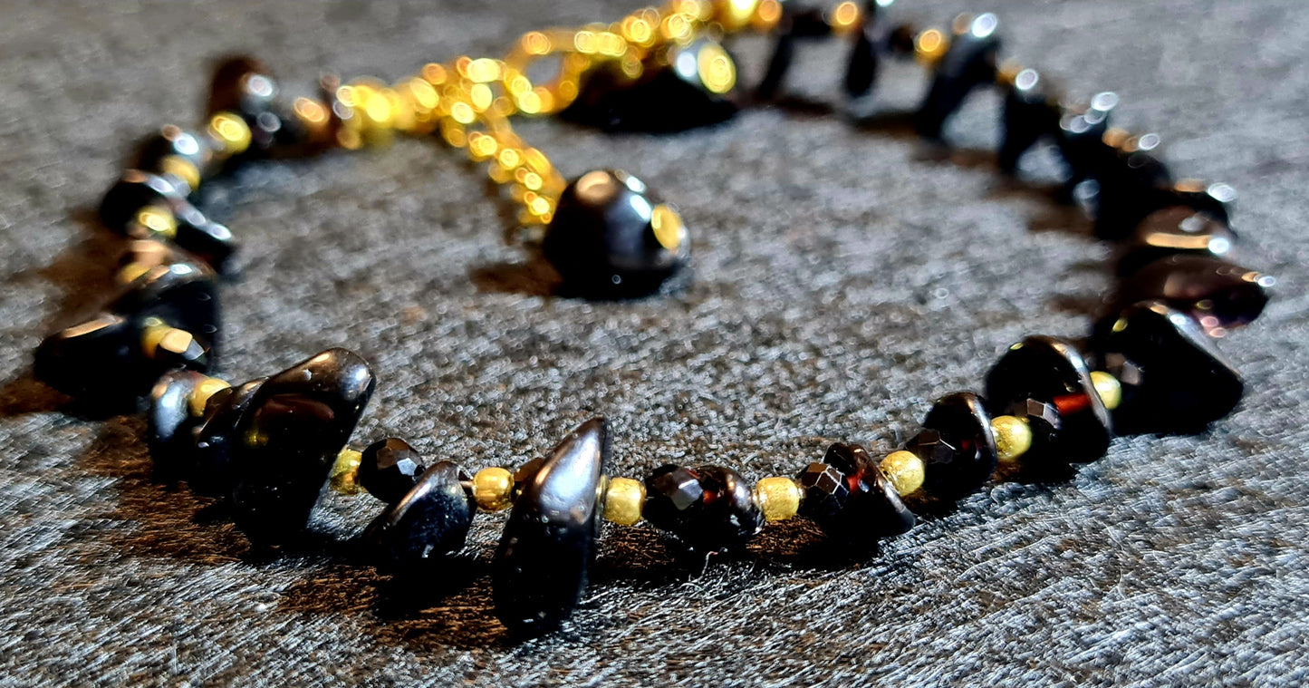 Bracciale di Ossidiana nera e cristalli