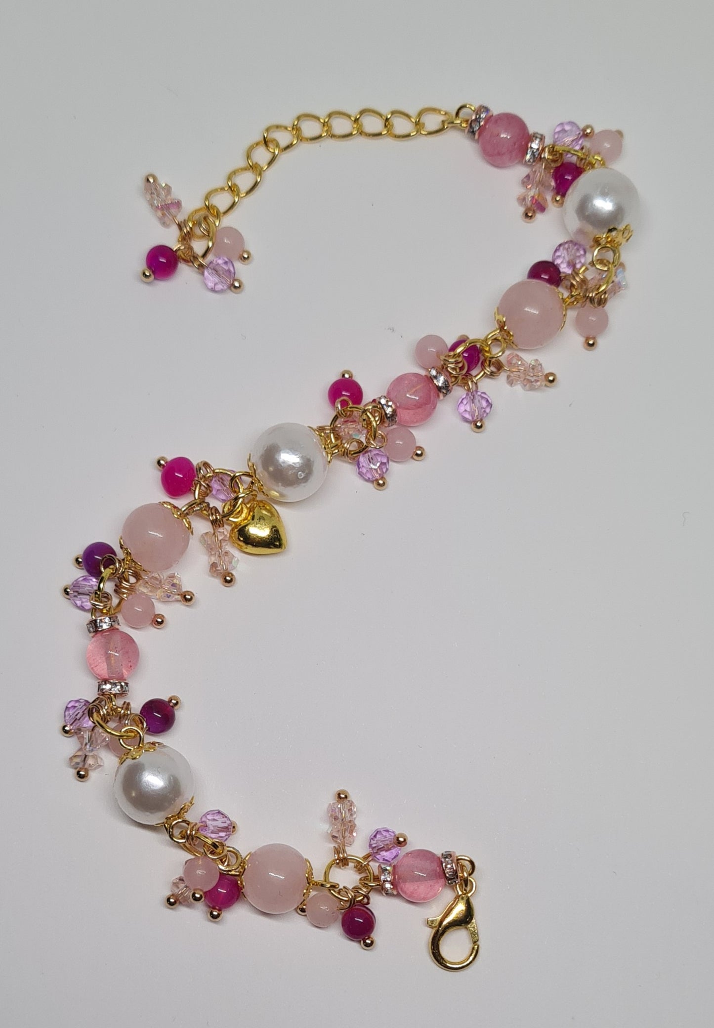 Bracciale Agata rosa e Perle bianche