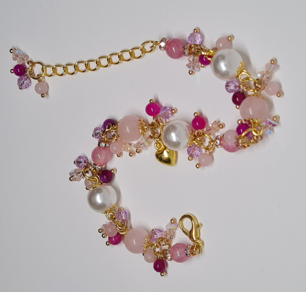 Bracciale Agata rosa e Perle bianche