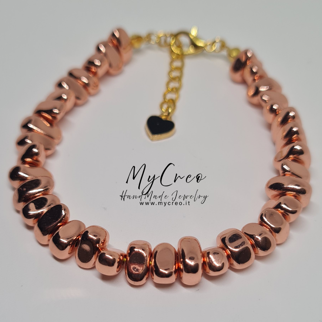 Bracciale Semirigido con Perle di Ematite Asimmetrica Oro Rosa