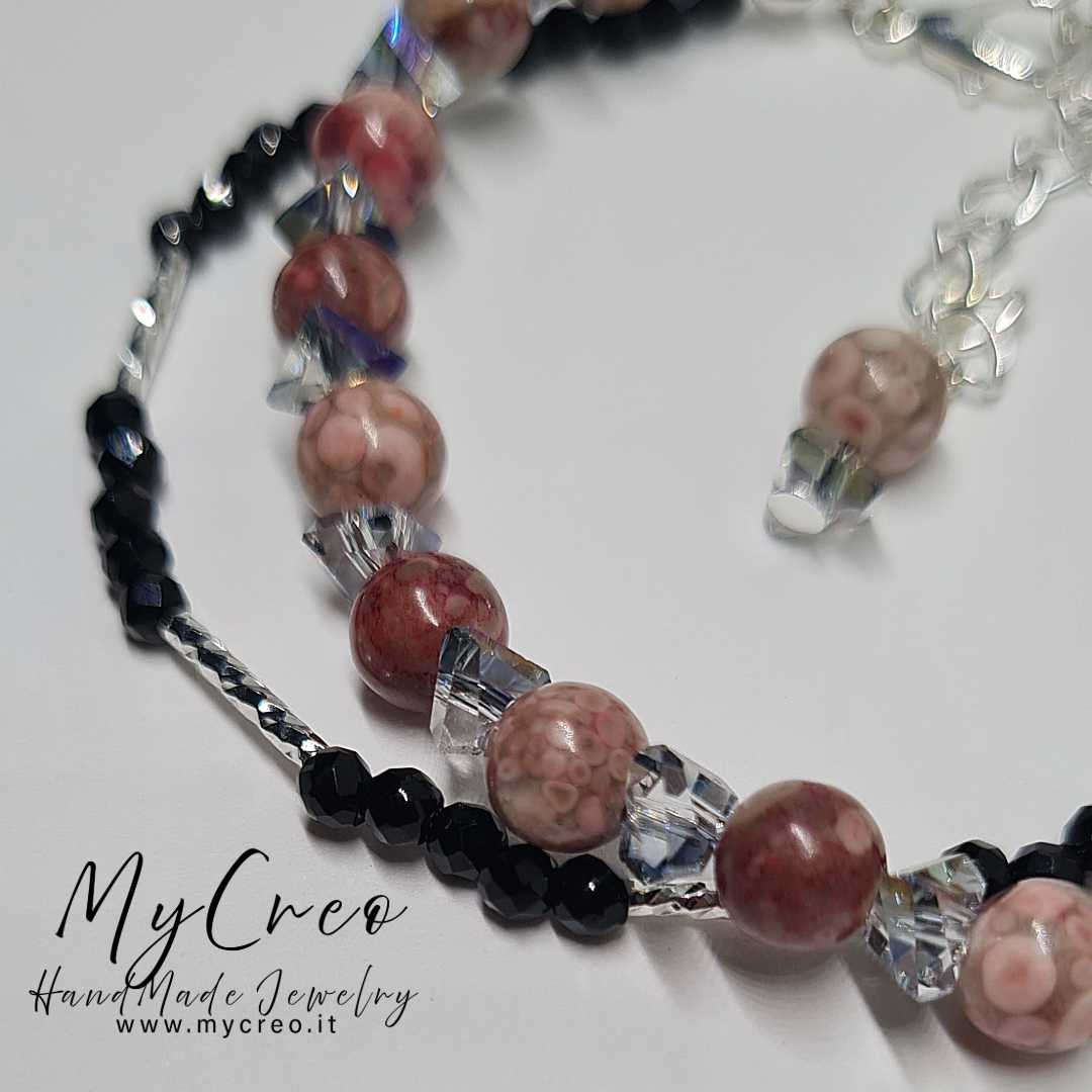 Bracciale doppio semirigido con Perle di Diaspro Rosso Picasso
