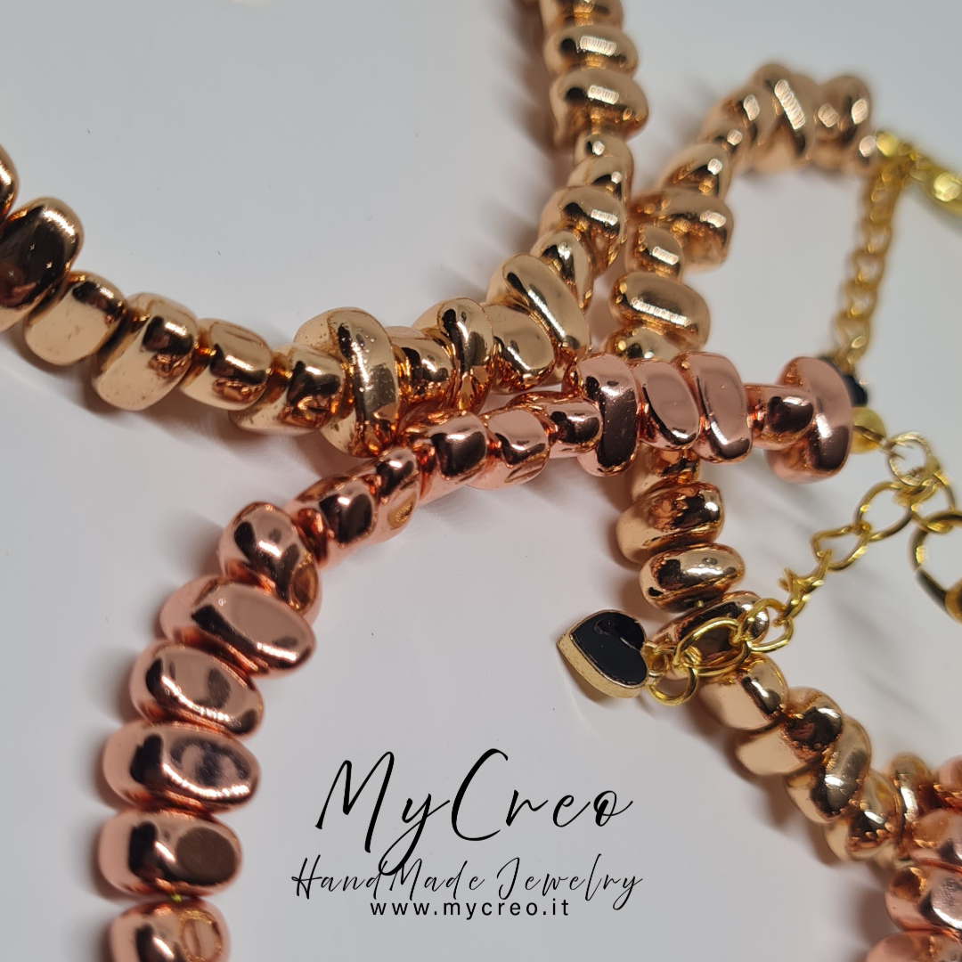 Bracciale Semirigido con Perle di Ematite Asimmetrica Oro Rosa