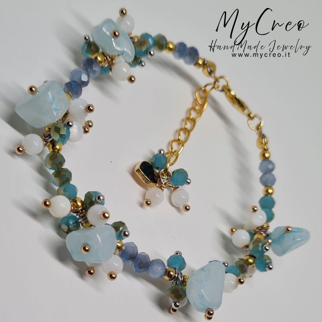 Bracciale Diaspro Acquamarina e Perle di Conchiglia naturale