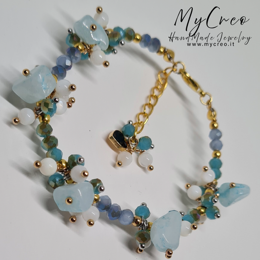 Bracciale Diaspro Acquamarina e Perle di Conchiglia naturale