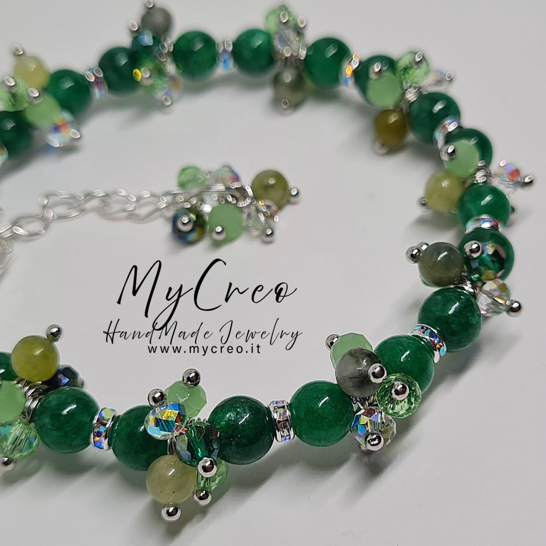 Bracciale a grappolo Perle di Agata Verde naturale