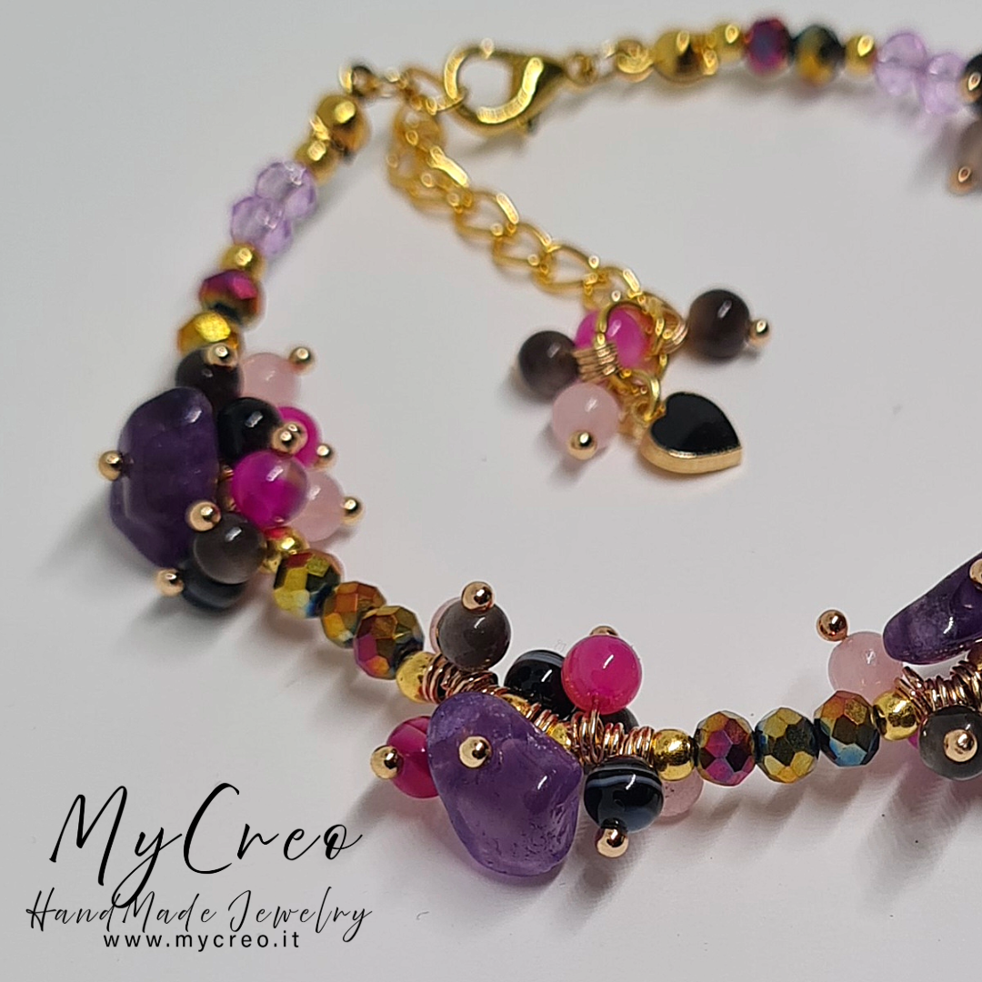 Bracciale Pietra di Ametista e Perle di Conchiglia naturale