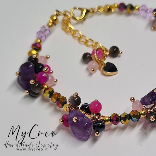 Bracciale Pietra di Ametista e Perle di Conchiglia naturale