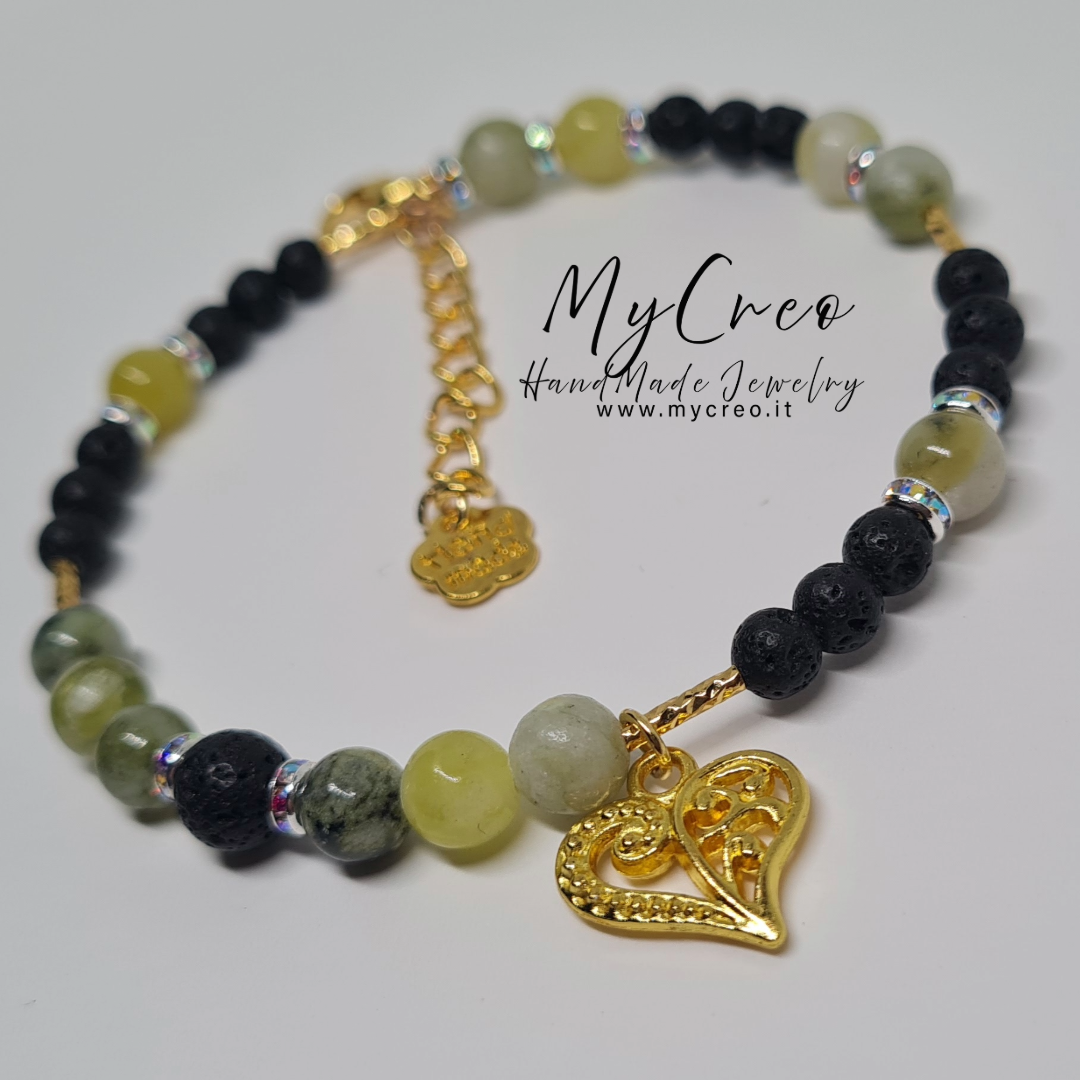 Bracciale in Agata Australiana Naturale e Pietra Lavica Nera