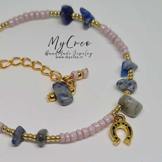 Bracciale rigido con scaglie di agata colorata Blu Oceano