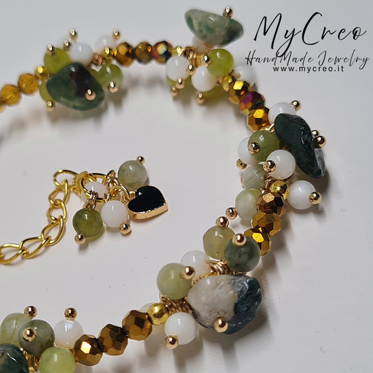 Bracciale Quarzo di Avventurina Verde  e Perle di Conchiglia naturale