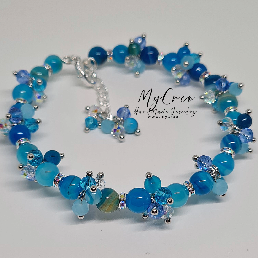 Bracciale a grappolo Perle di Agata striata Blu