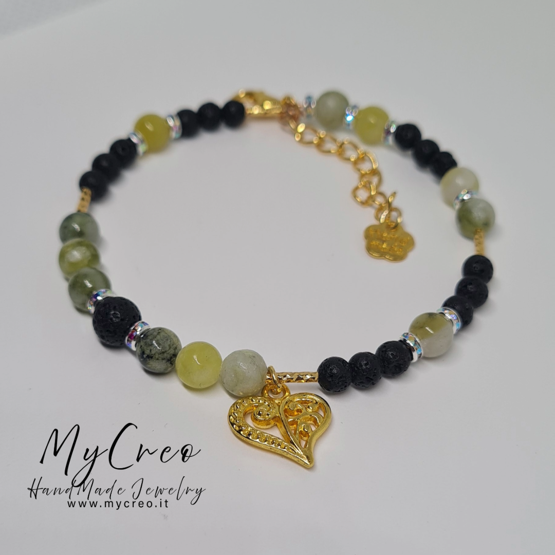 Bracciale in Agata Australiana Naturale e Pietra Lavica Nera