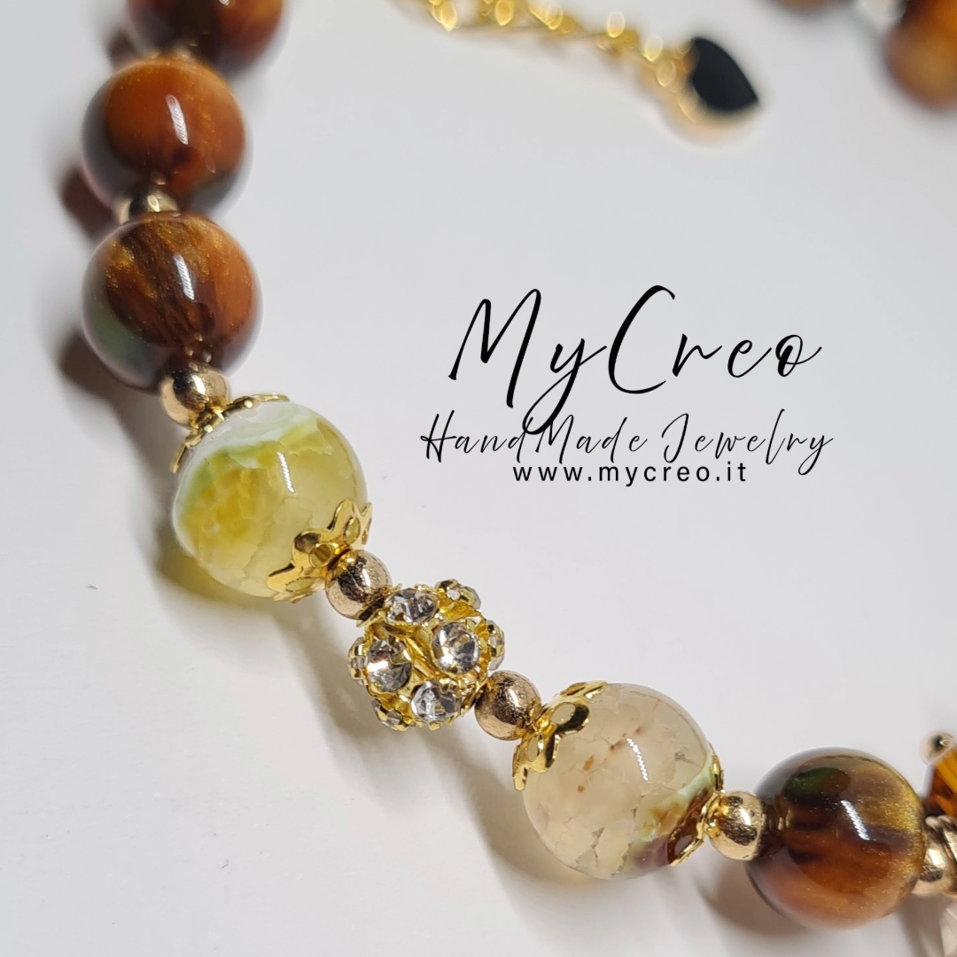 Bracciale semirigido Ambra con perle di Agata verde ghiaccio