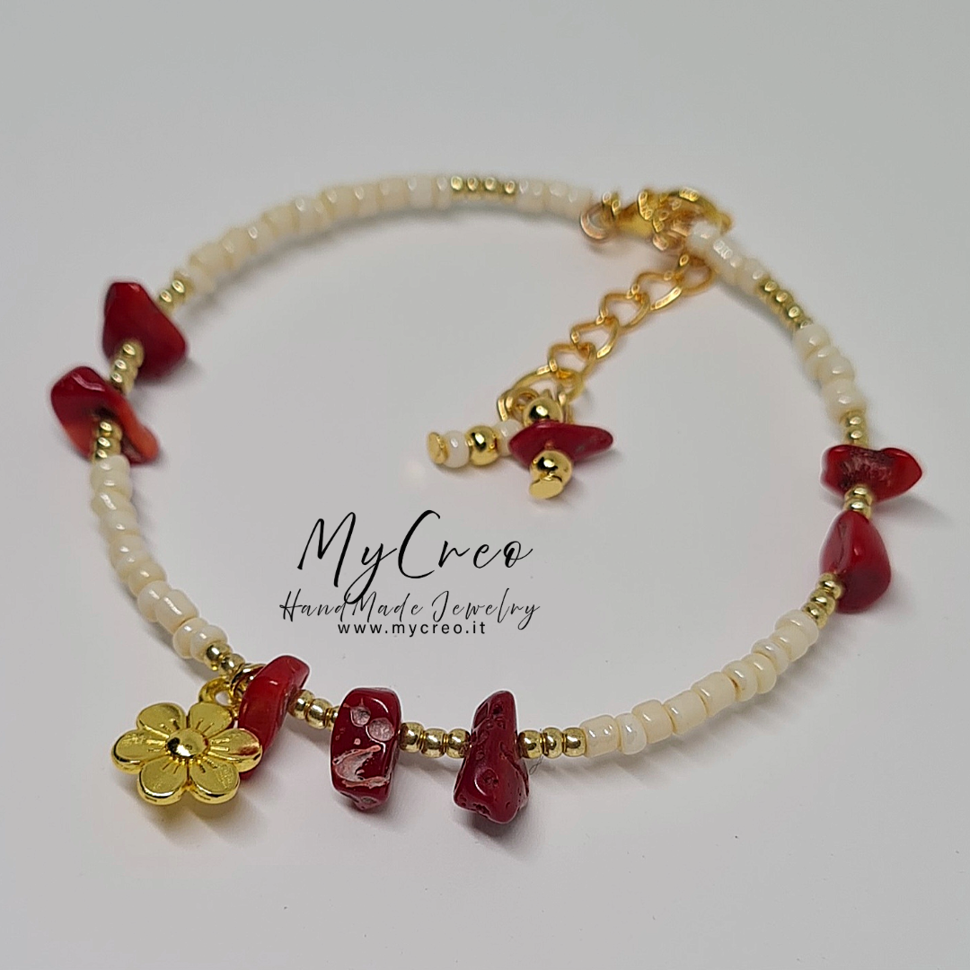 Bracciale rigido con scaglie di Diaspro Rosso Corallo
