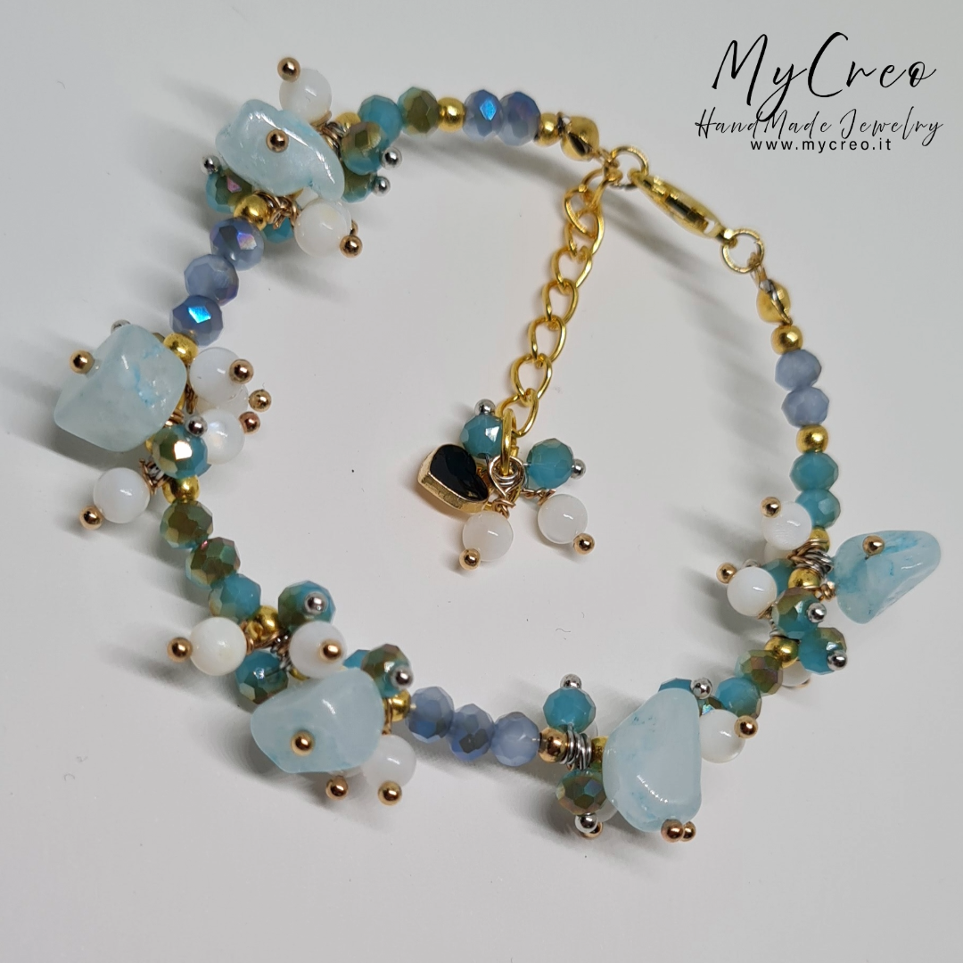 Bracciale Diaspro Acquamarina e Perle di Conchiglia naturale