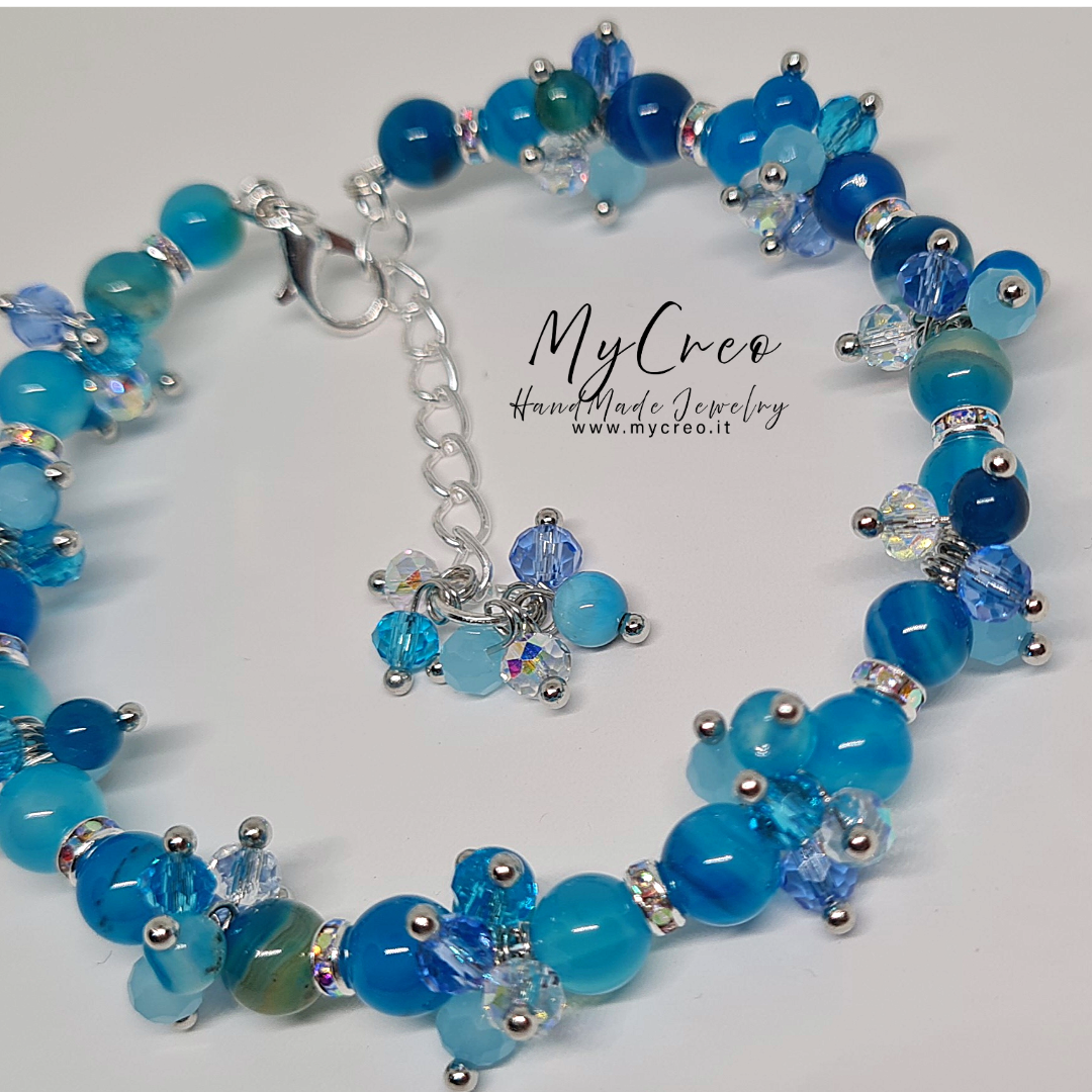 Bracciale a grappolo Perle di Agata striata Blu