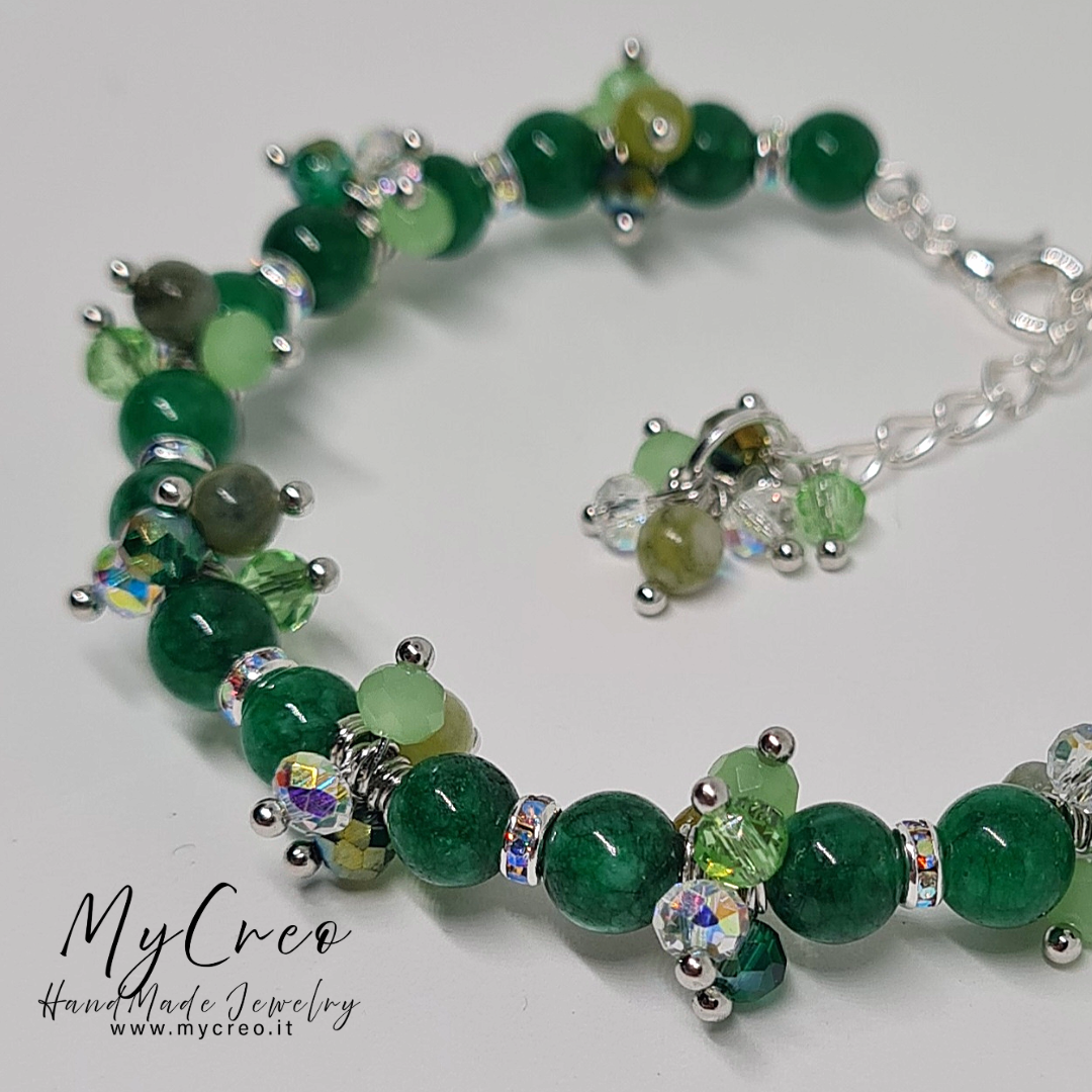 Bracciale a grappolo Perle di Agata Verde naturale