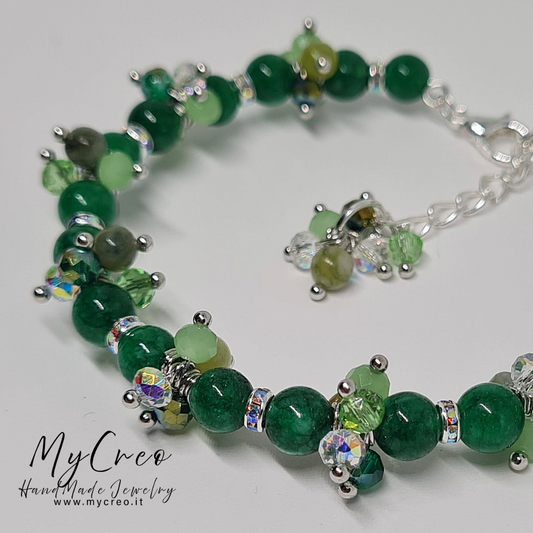 Bracciale a grappolo Perle di Agata Verde naturale