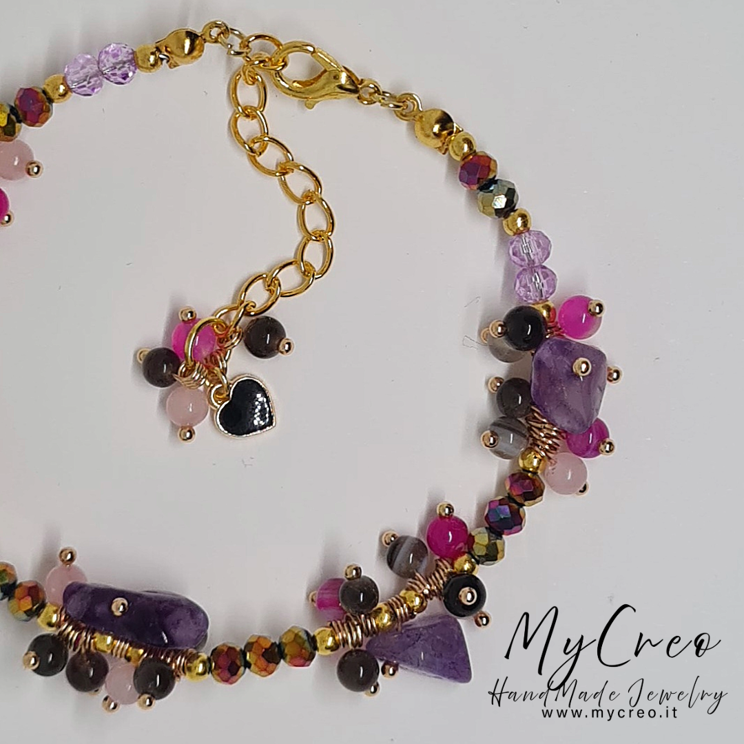 Bracciale Pietra di Ametista e Perle di Conchiglia naturale
