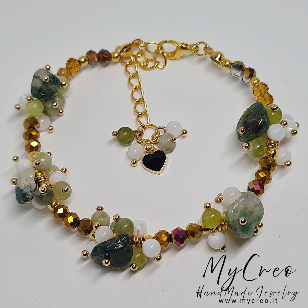 Bracciale Quarzo di Avventurina Verde  e Perle di Conchiglia naturale