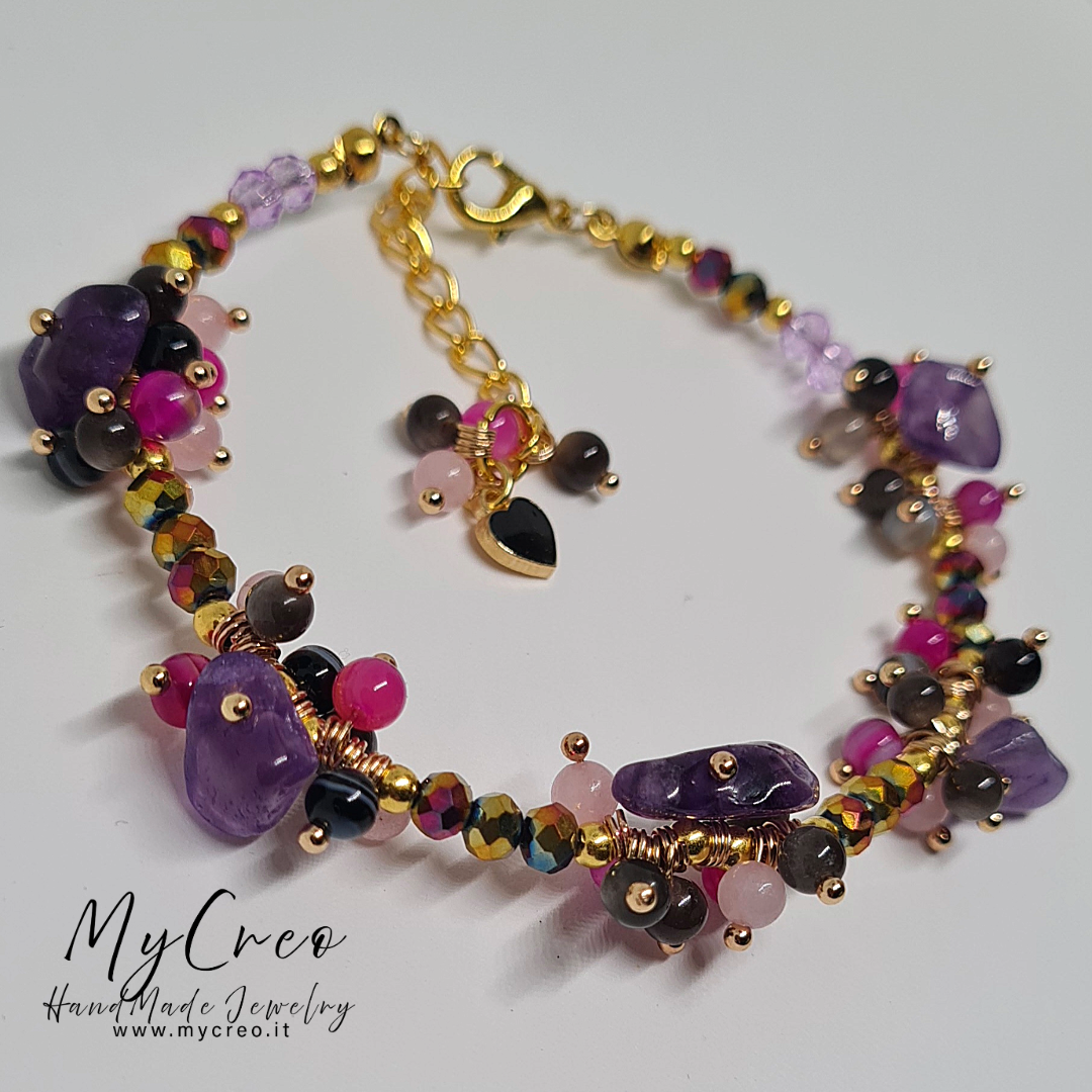 Bracciale Pietra di Ametista e Perle di Conchiglia naturale