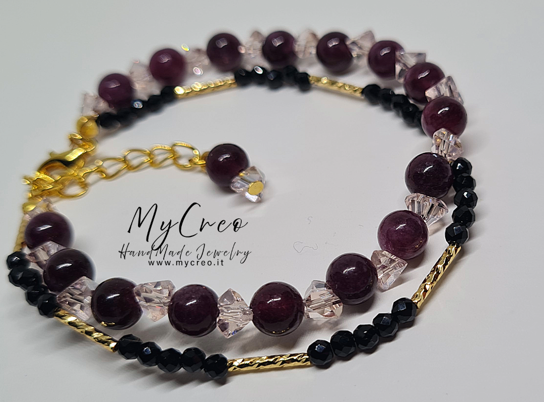 Bracciale doppio semirigido con Perle di Granato