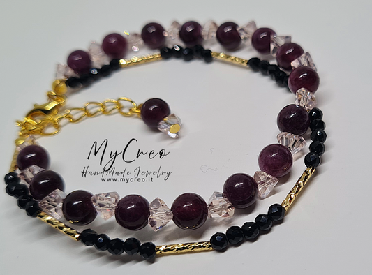 Bracciale doppio semirigido con Perle di Granato