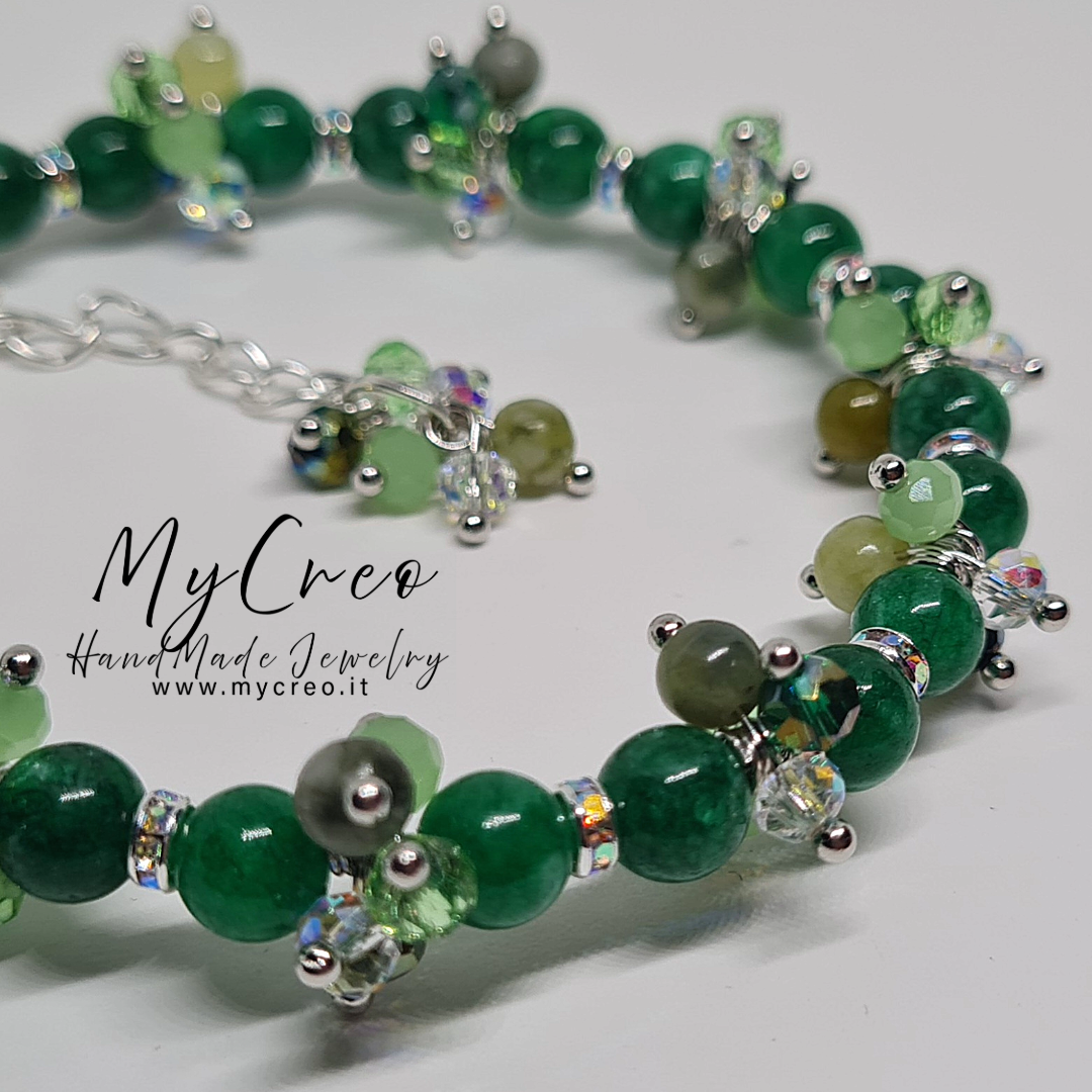 Bracciale a grappolo Perle di Agata Verde naturale