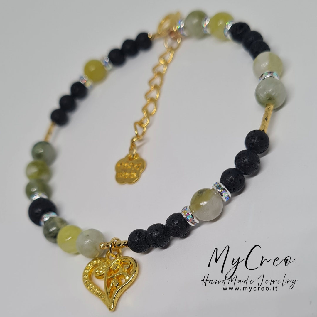 Bracciale in Agata Australiana Naturale e Pietra Lavica Nera