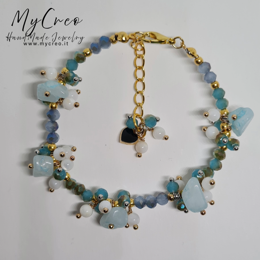 Bracciale Diaspro Acquamarina e Perle di Conchiglia naturale
