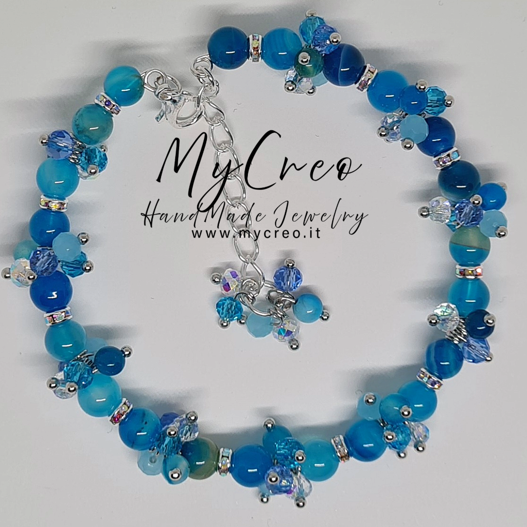 Bracciale a grappolo Perle di Agata striata Blu