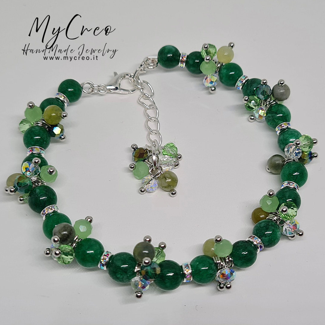 Bracciale a grappolo Perle di Agata Verde naturale