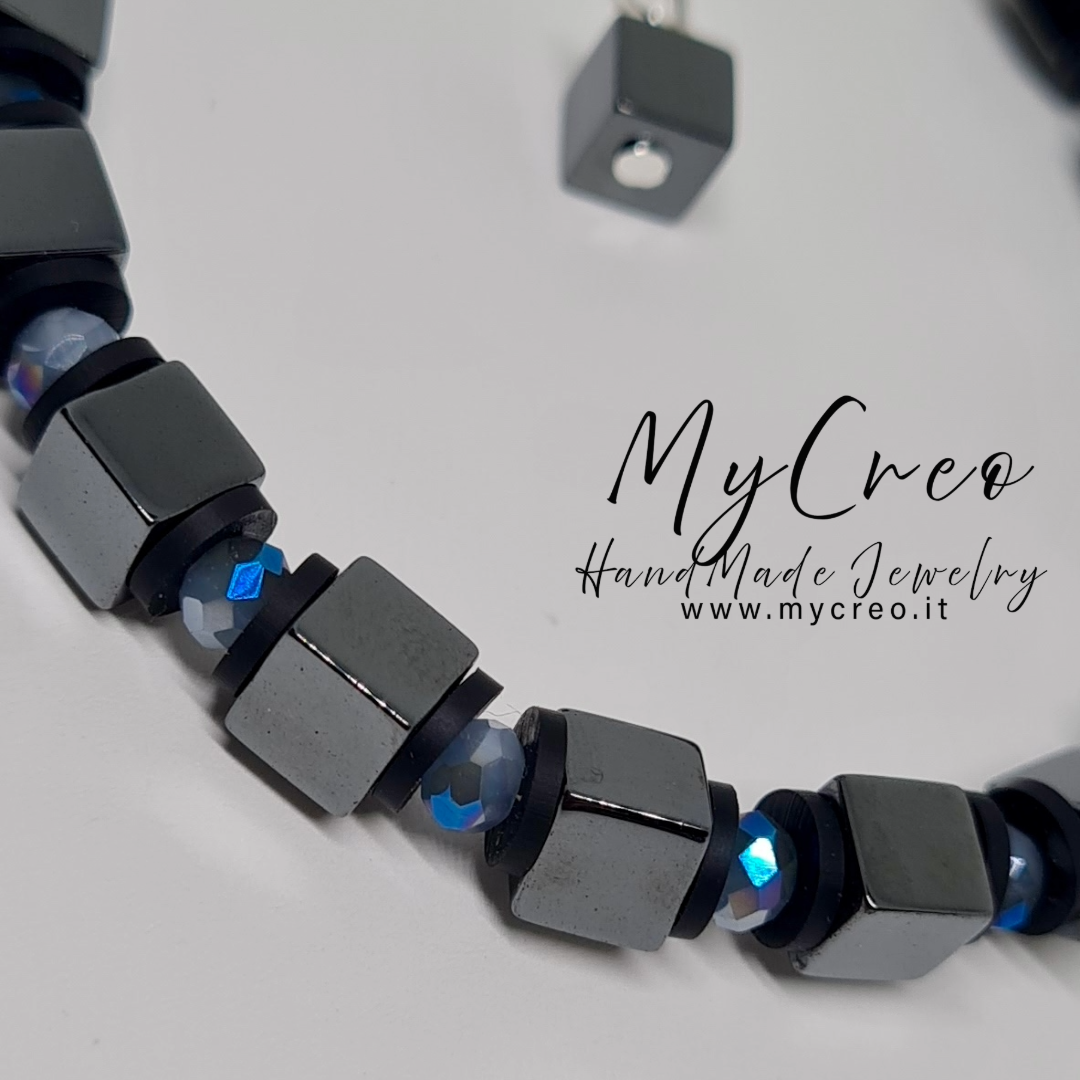 Bracciale Unisex con perle quadrate di Ematite