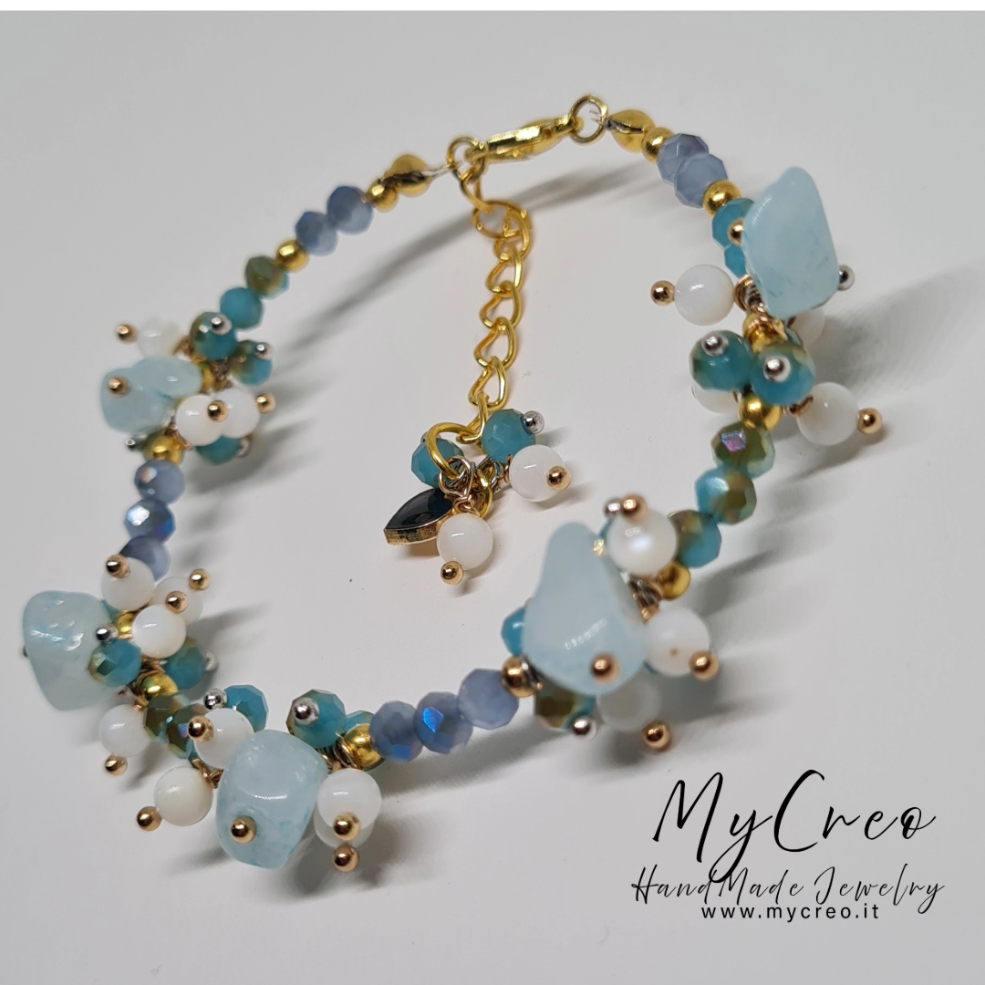 Bracciale Diaspro Acquamarina e Perle di Conchiglia naturale