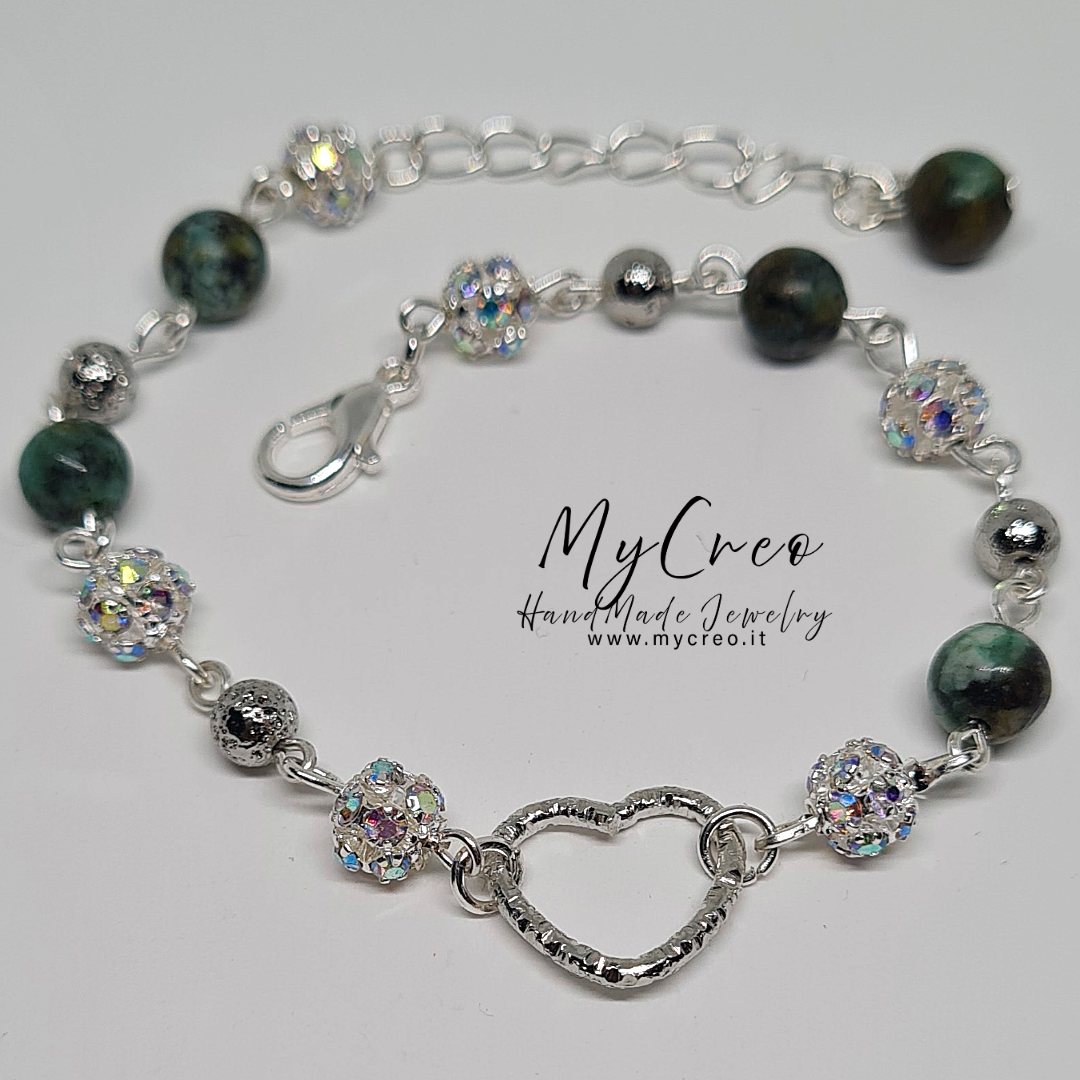 Bracciale morbido con Perle di agata colorata e pietra lavica