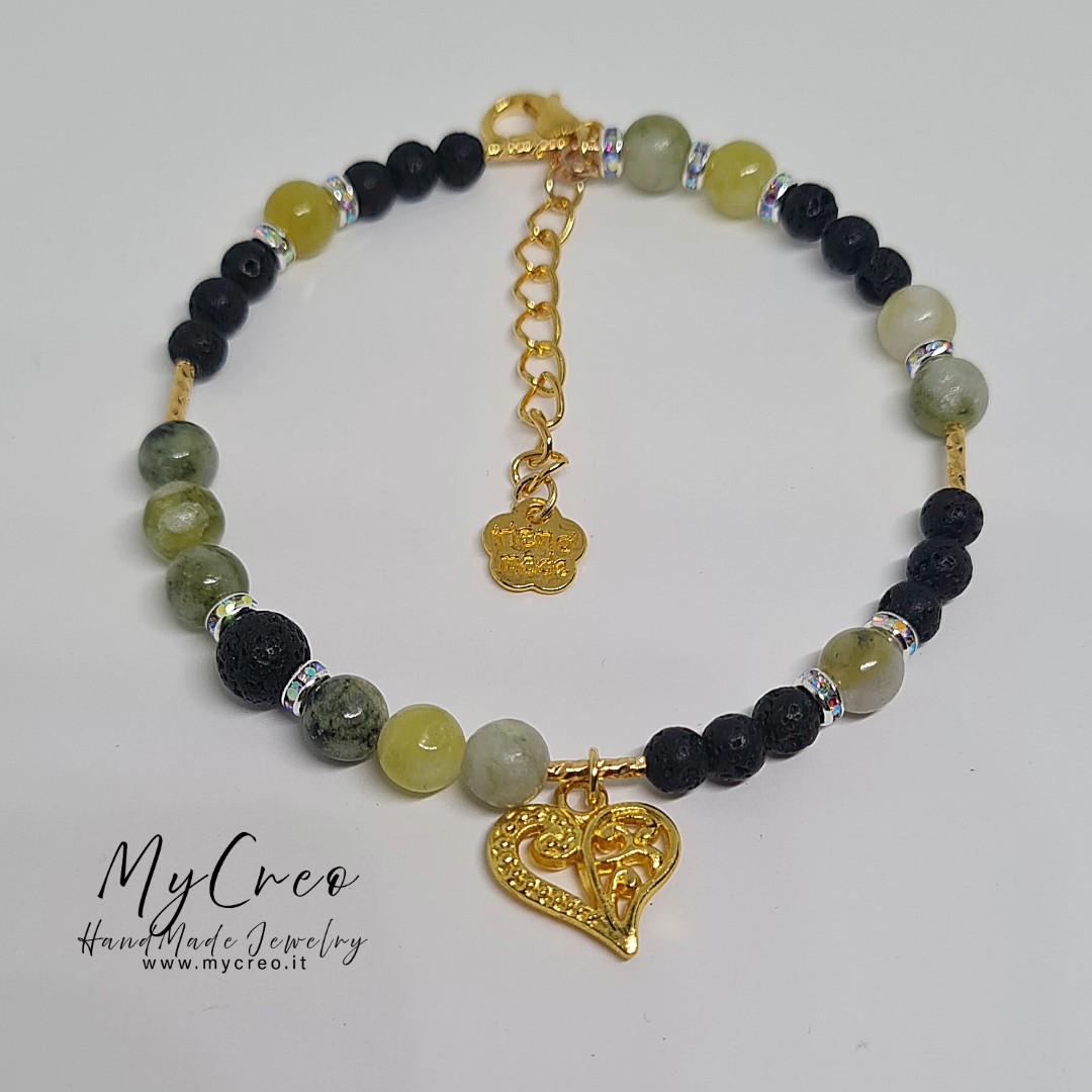 Bracciale in Agata Australiana Naturale e Pietra Lavica Nera